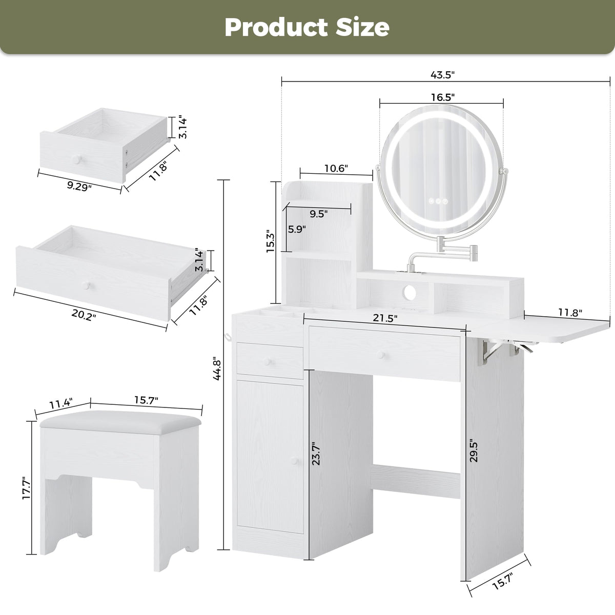 White Vanity Desk with Mirror & Power Outlet S73649