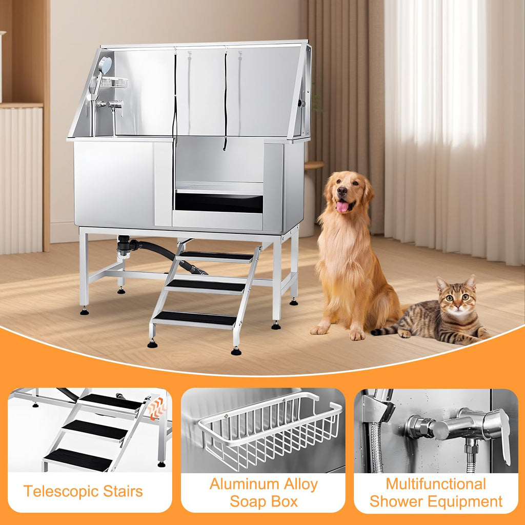 Stainless Steel Dog Washing Station with Stairs Z462