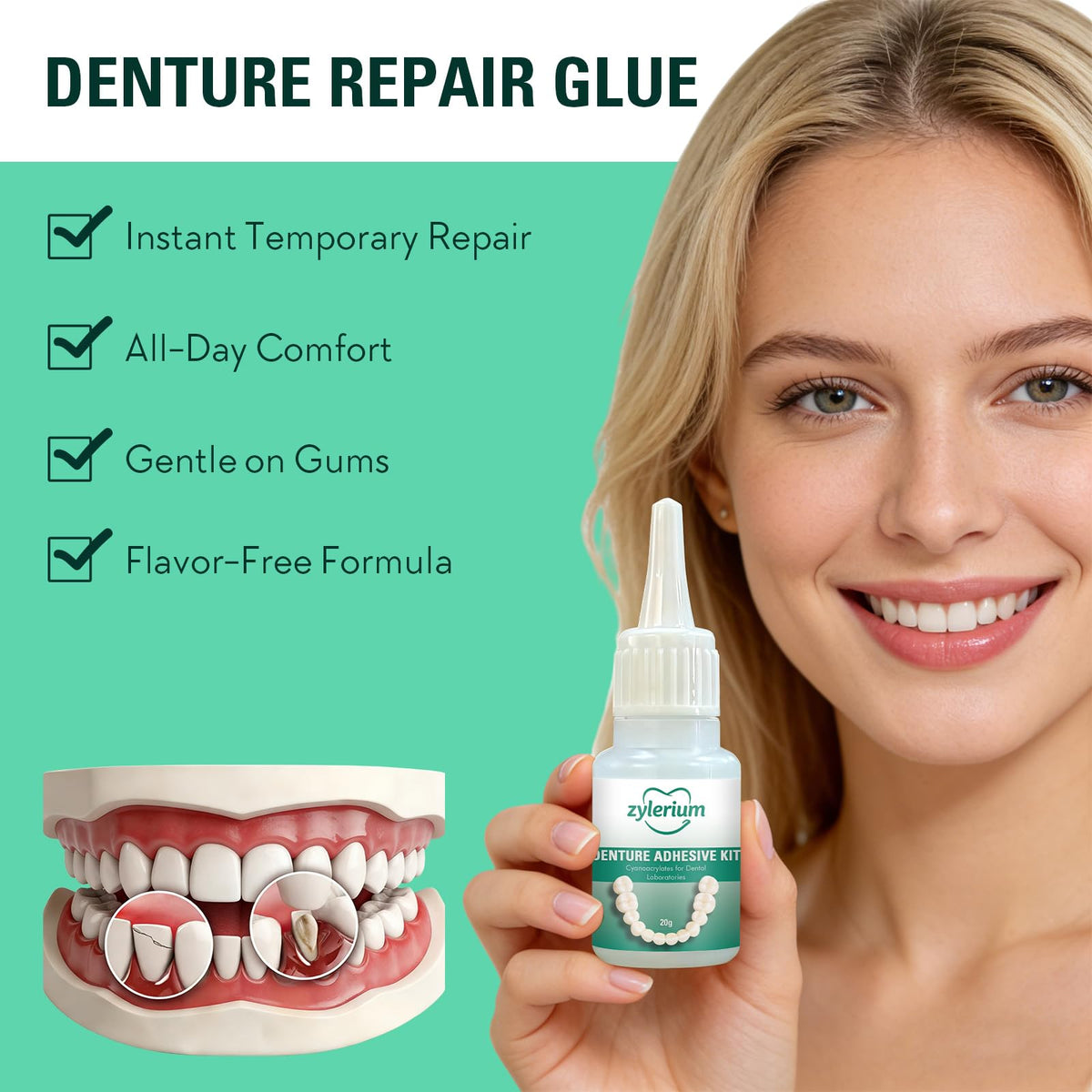 Denture Repair Kit Dental Glue 0.7OZ U3962