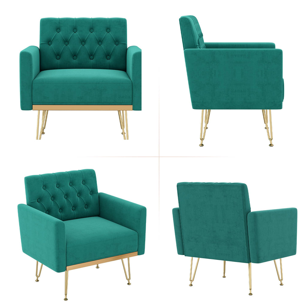 Oversized Velvet Tufted Accent Chair with Gold Legs I687656