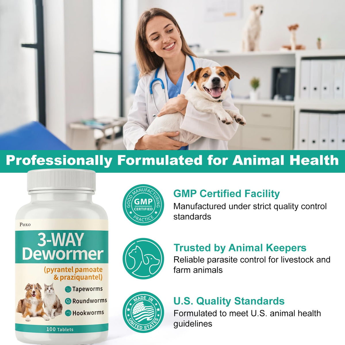 Pyrantel Pamoate and Praziquantel De-wormer Tablet for Dog & Cat 100 Tablets K664404