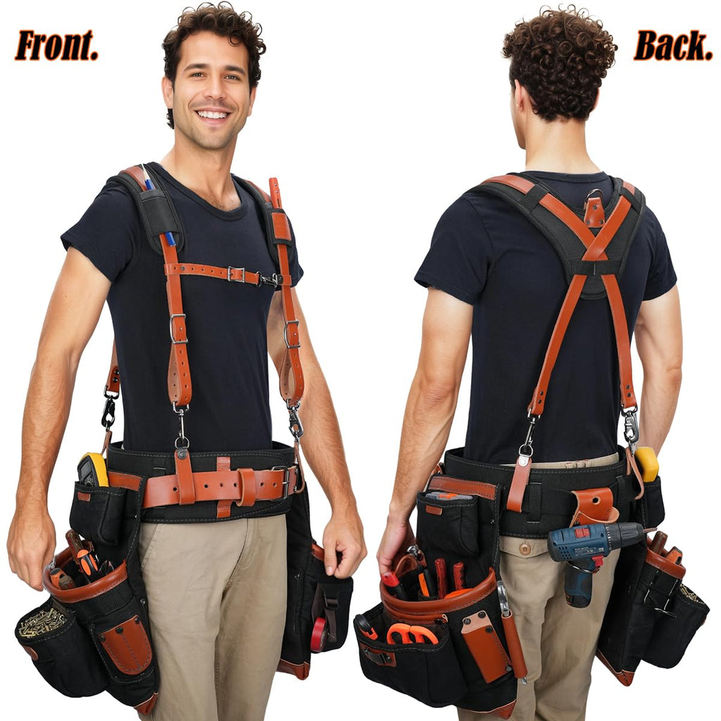 Top-Grain Leather Tool Belt With Suspenders R59958