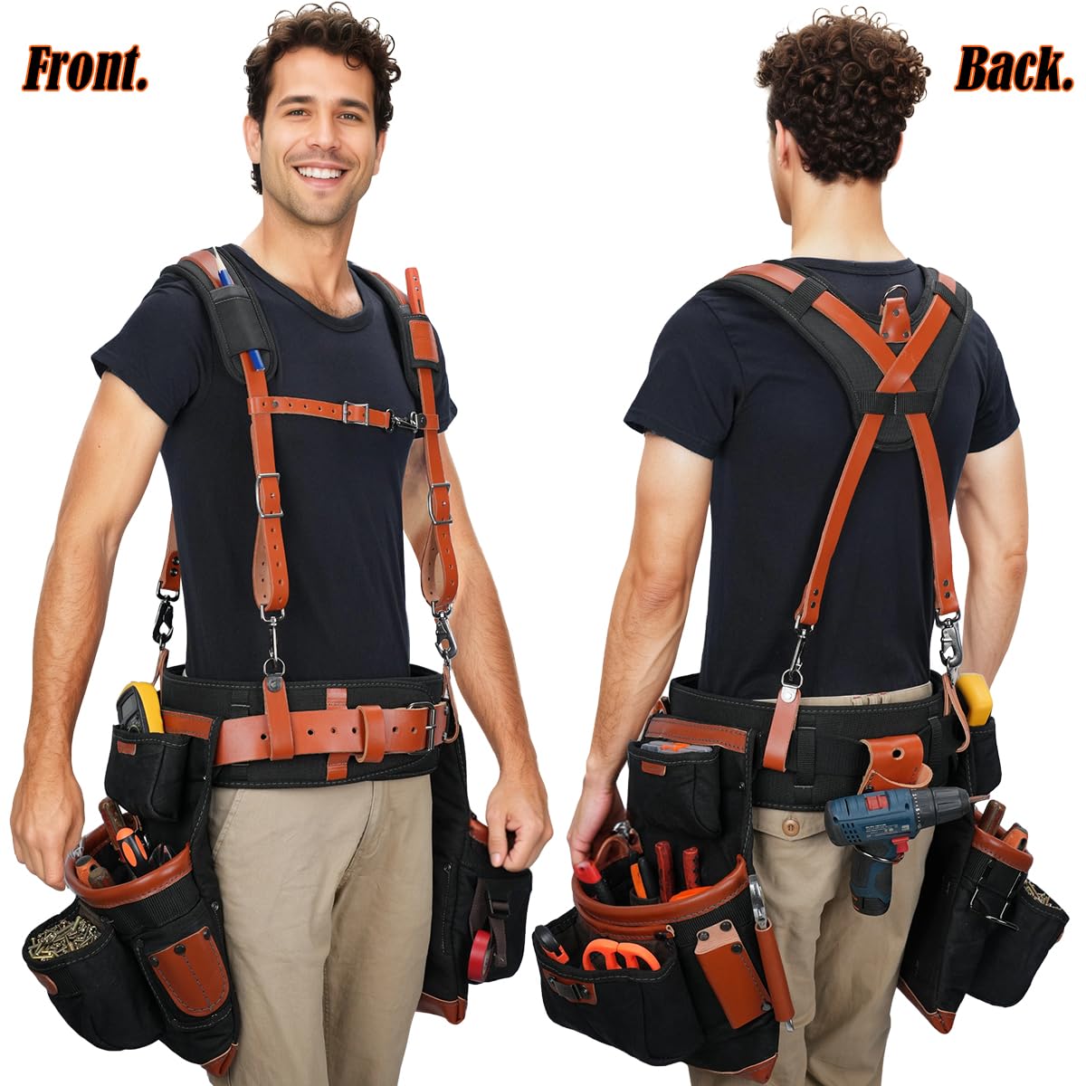 Top-Grain Leather Tool Belt With Suspenders R59958