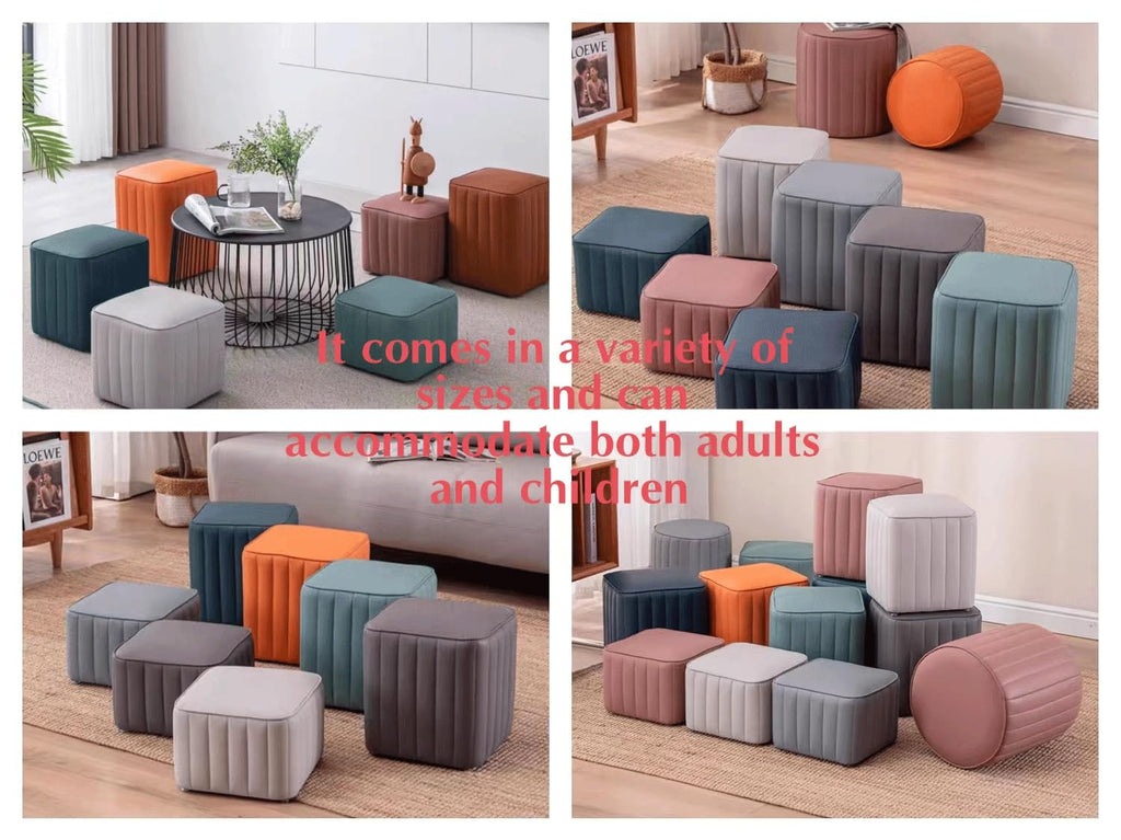 Blue Leather Ottoman S6512
