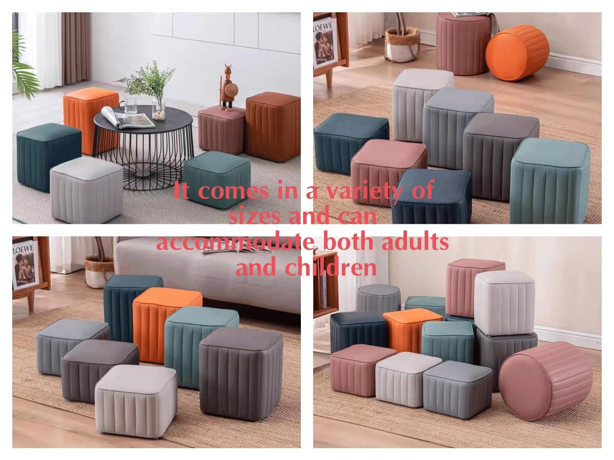 Blue Leather Ottoman S6512