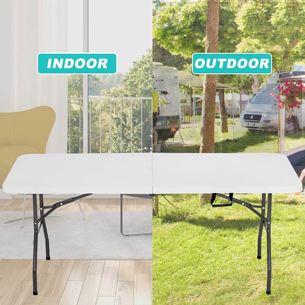 6 ft Folding Table Portable Heavy Duty Adjustable Height White M390821