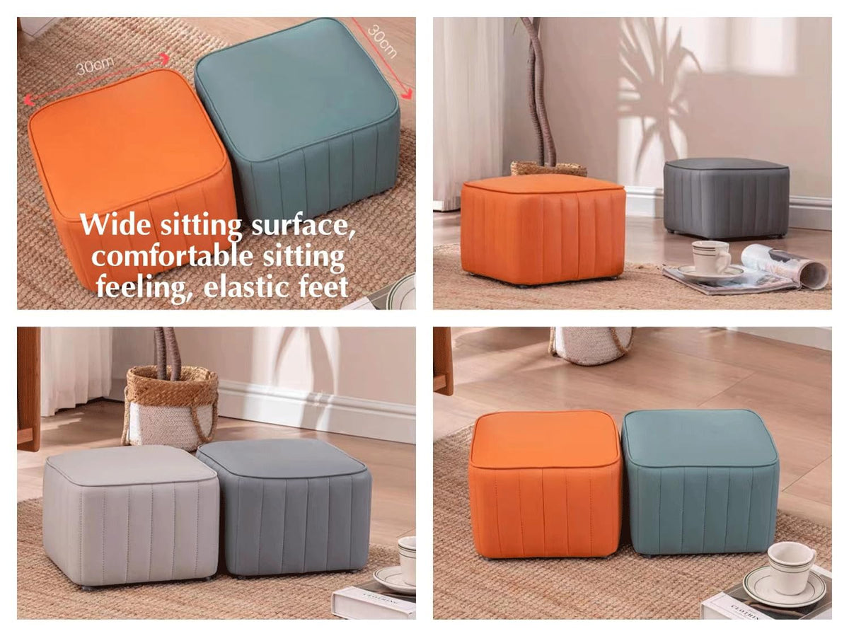 Blue Leather Ottoman S6512