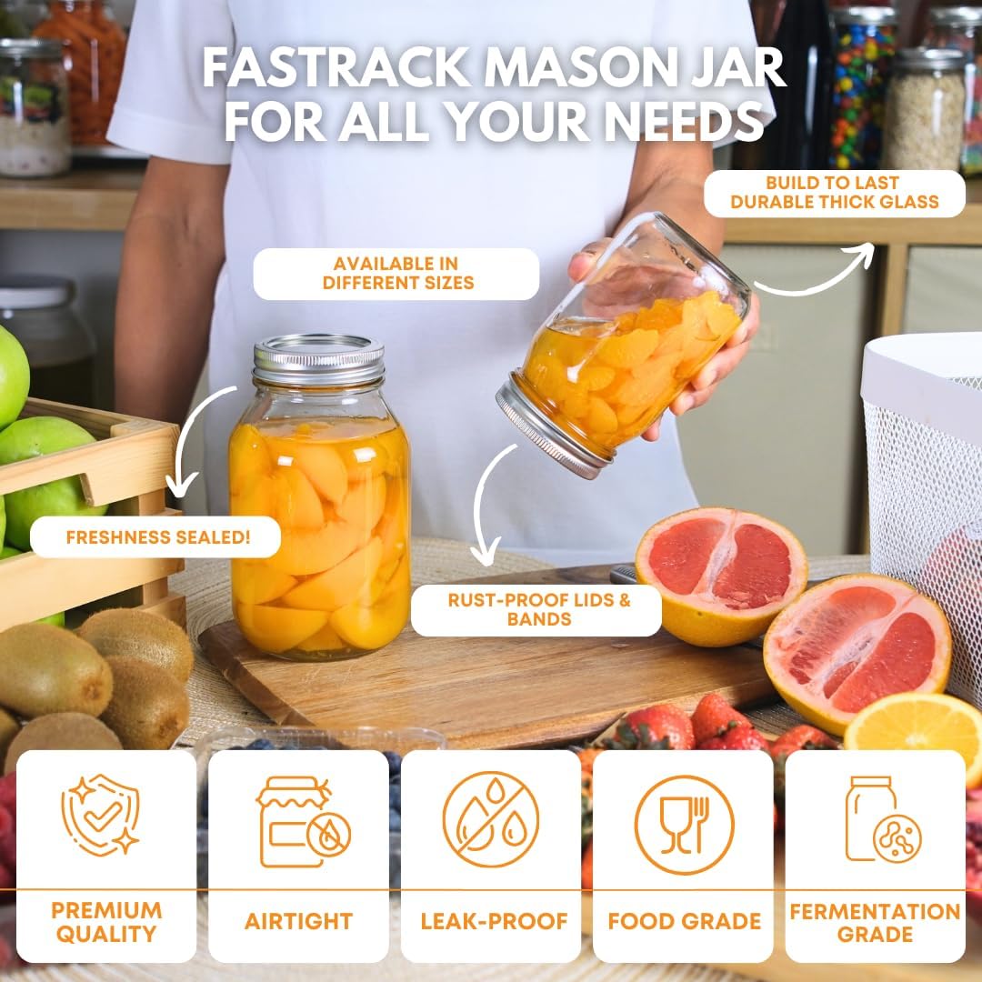 16 oz Regular Mouth Mason Jars Pack of 6 with Airtight Metal Lids X828254