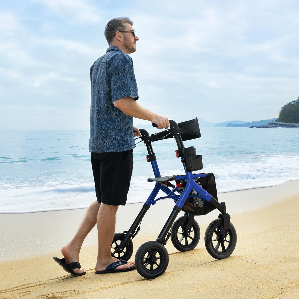 Blue Foldable Tall Walker with Seat K844266