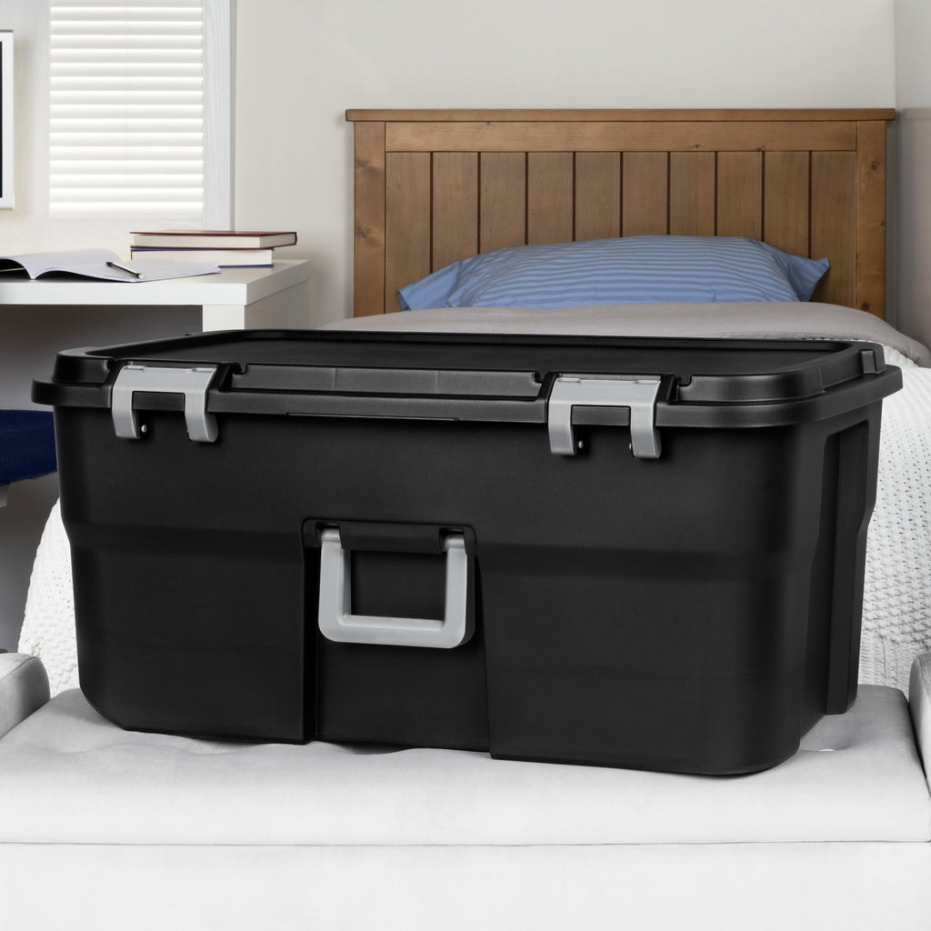 22 Gallon Black Wheeled Plastic Storage Trunk C122