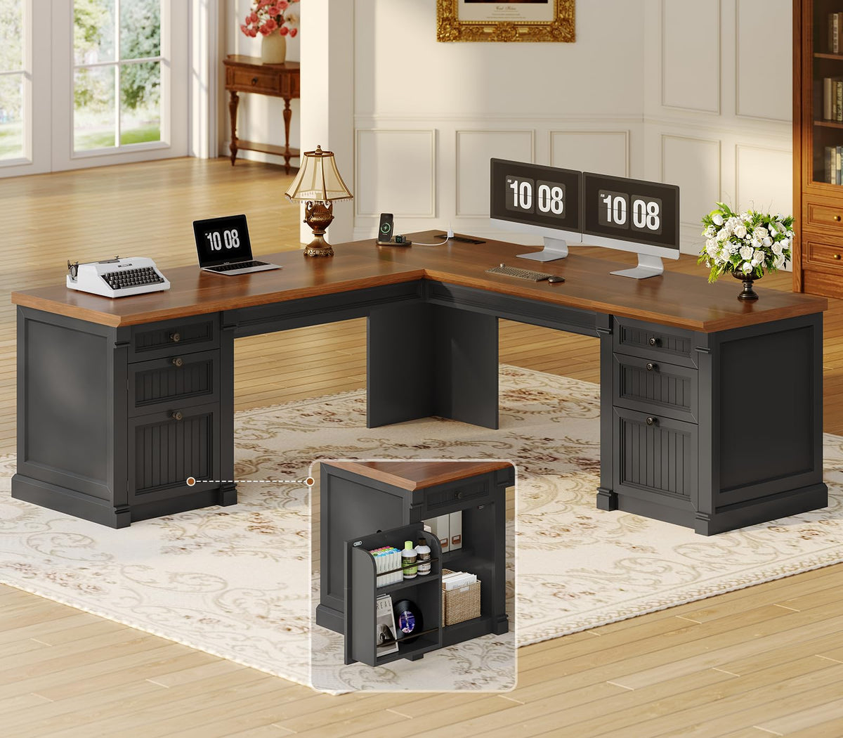 L Shaped Office Desk with 4 Drawers U613