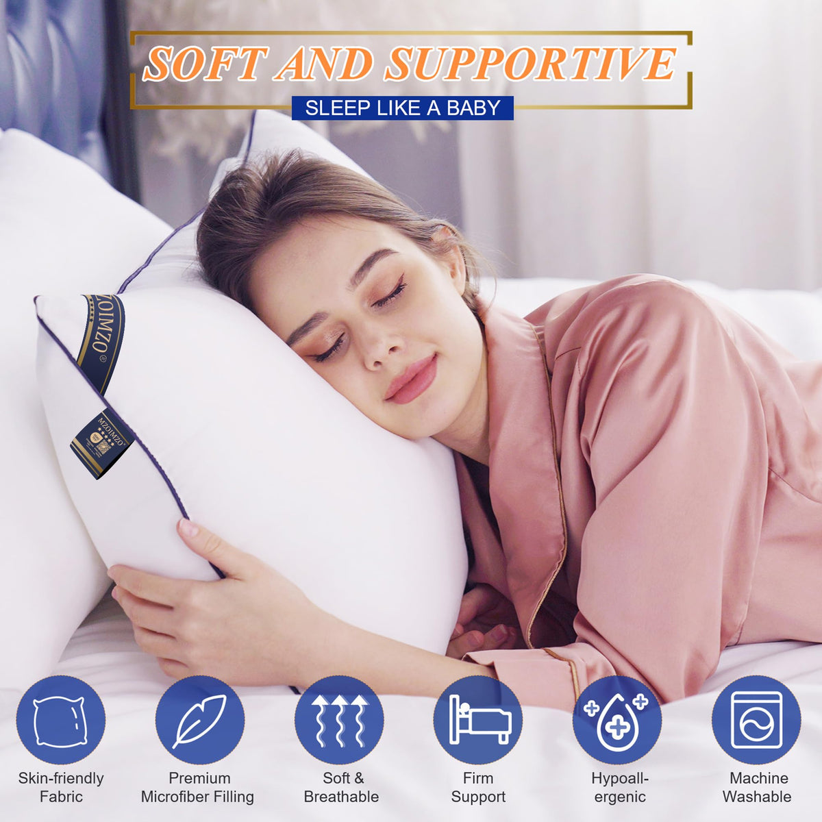 King Size Set of 2 Firm Bed Pillows Z801914