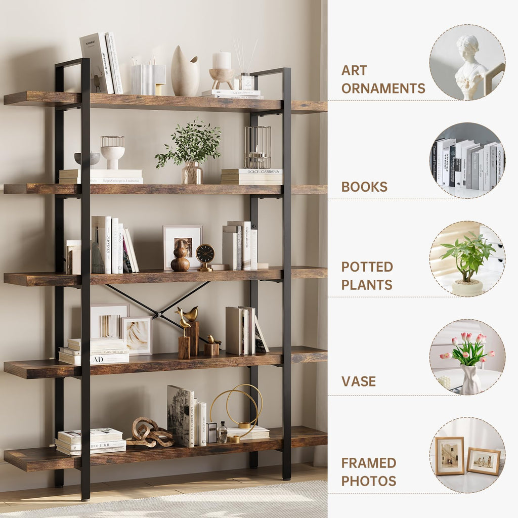 5 Tier Rustic Open Bookshelf I368280