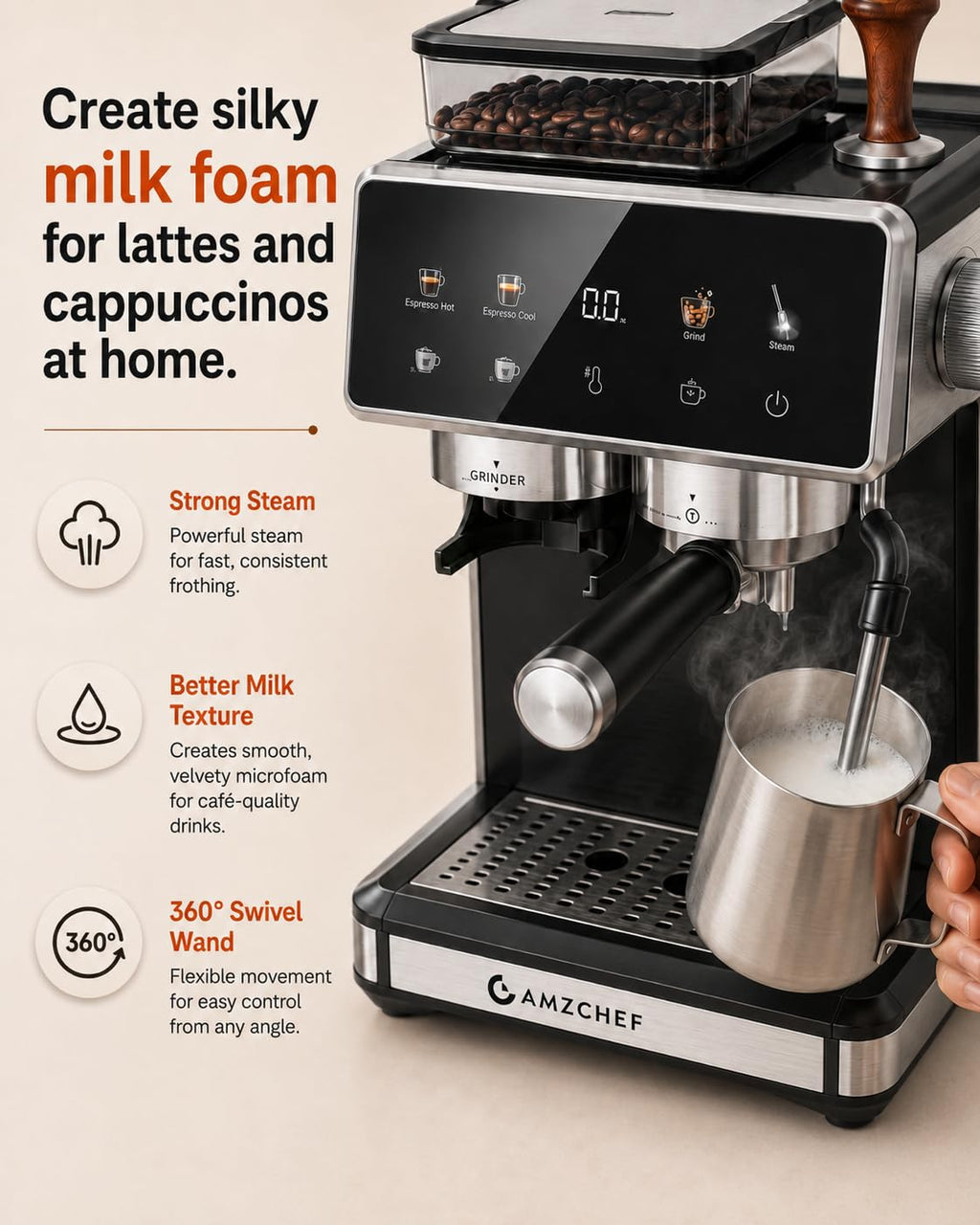 Black 20 Bar Espresso Machine with Grinder Y449