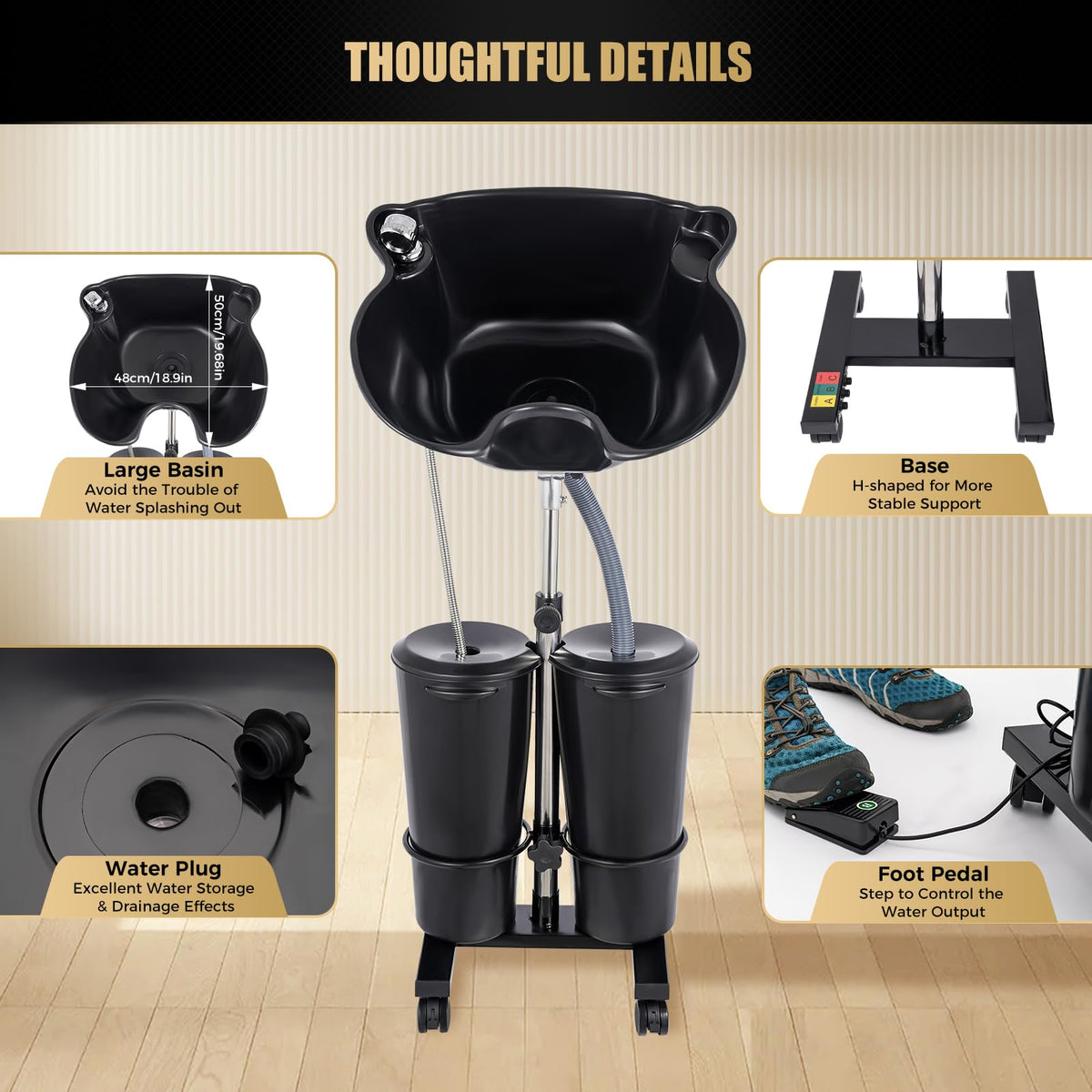 Portable Shampoo Bowl with Electric Pump, Height Adjustable Hair Washing Station B49131