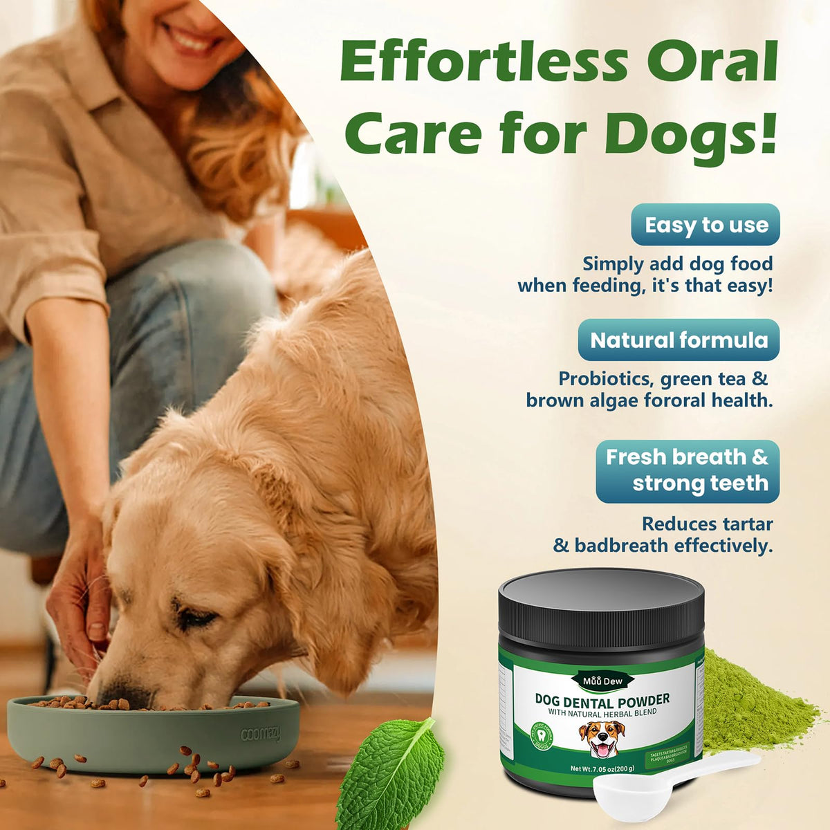 Dog Teeth Cleaning Powder, Dental Powder and Breath Freshener, 200 Grams C34515
