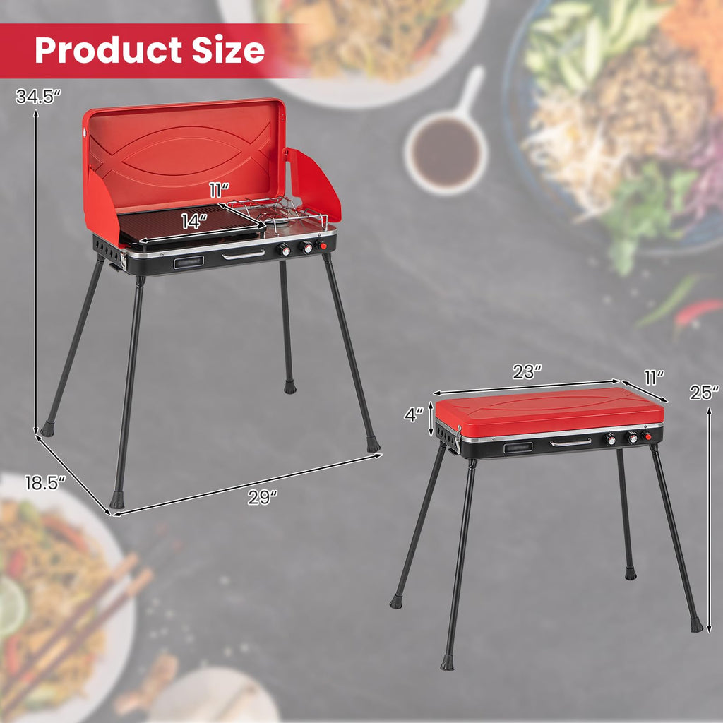 2-Burner Camping Stove with Removable Leg Stand I5020