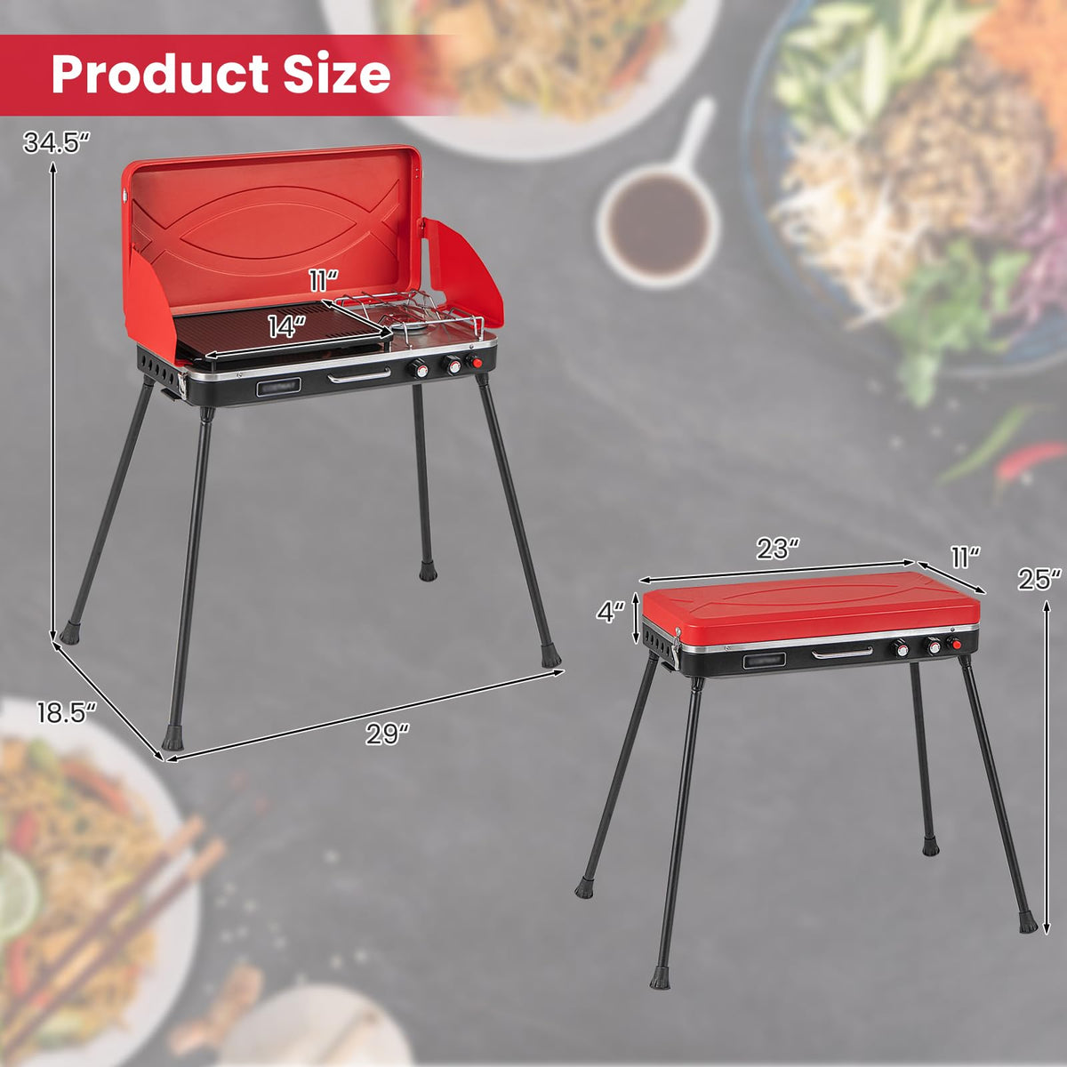 2-Burner Camping Stove with Removable Leg Stand I5020