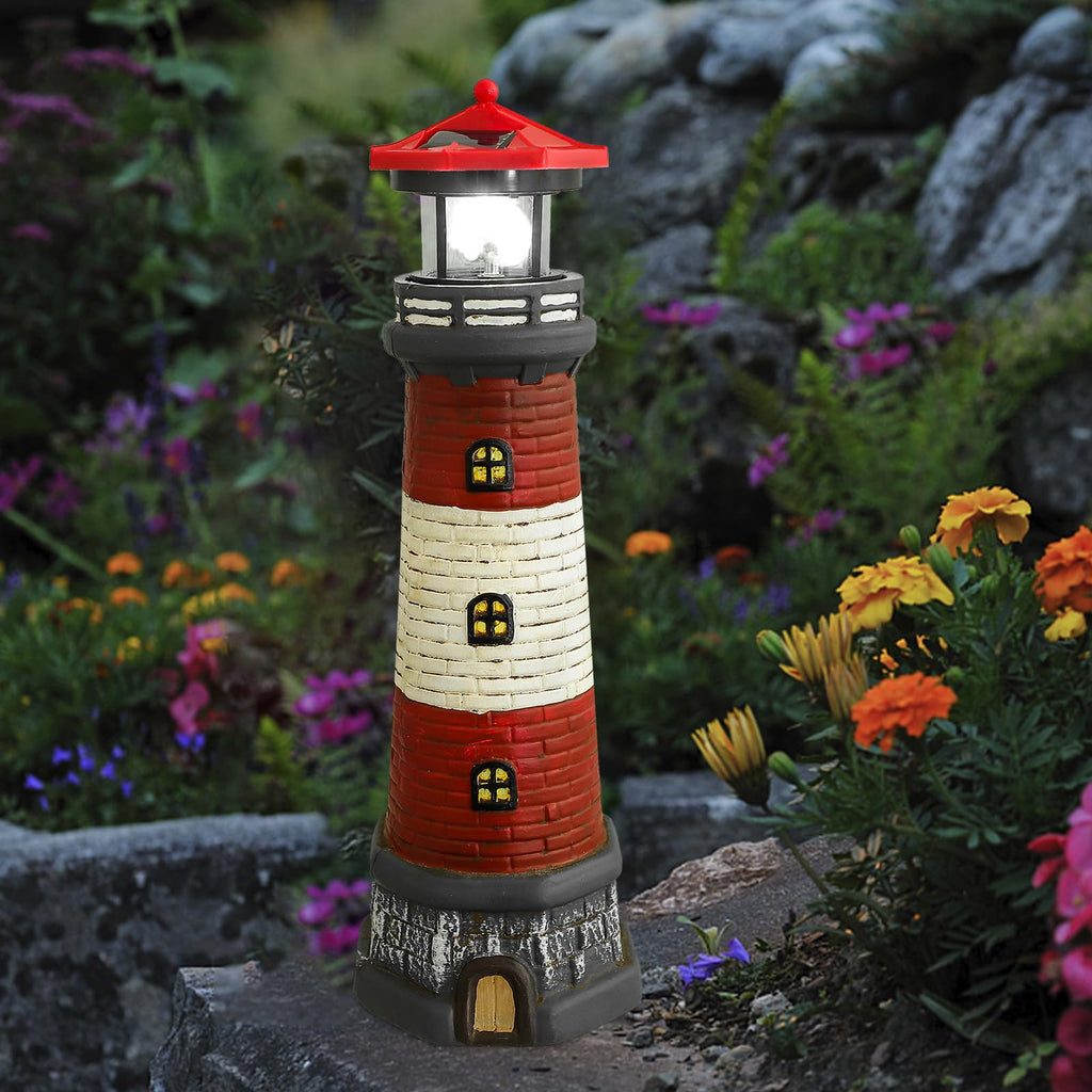 Solar Lighthouse Statue with LED Light 14.76 Inch Red E996468