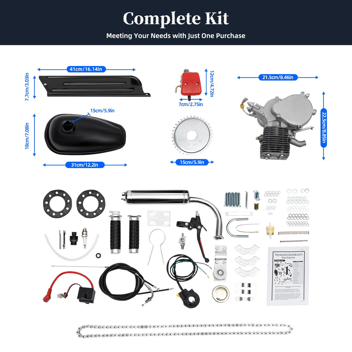 100cc 2 Stroke Bicycle Engine Kit with CDI Ignition and 36-Tooth Sprocket R62044