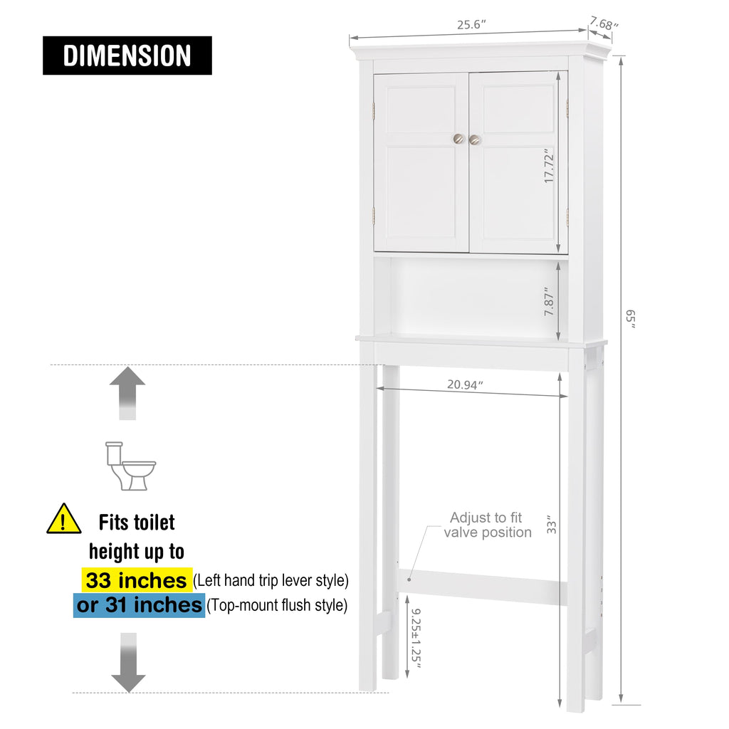 Over the Toilet Storage Cabinet with Doors and Adjustable Shelf V378