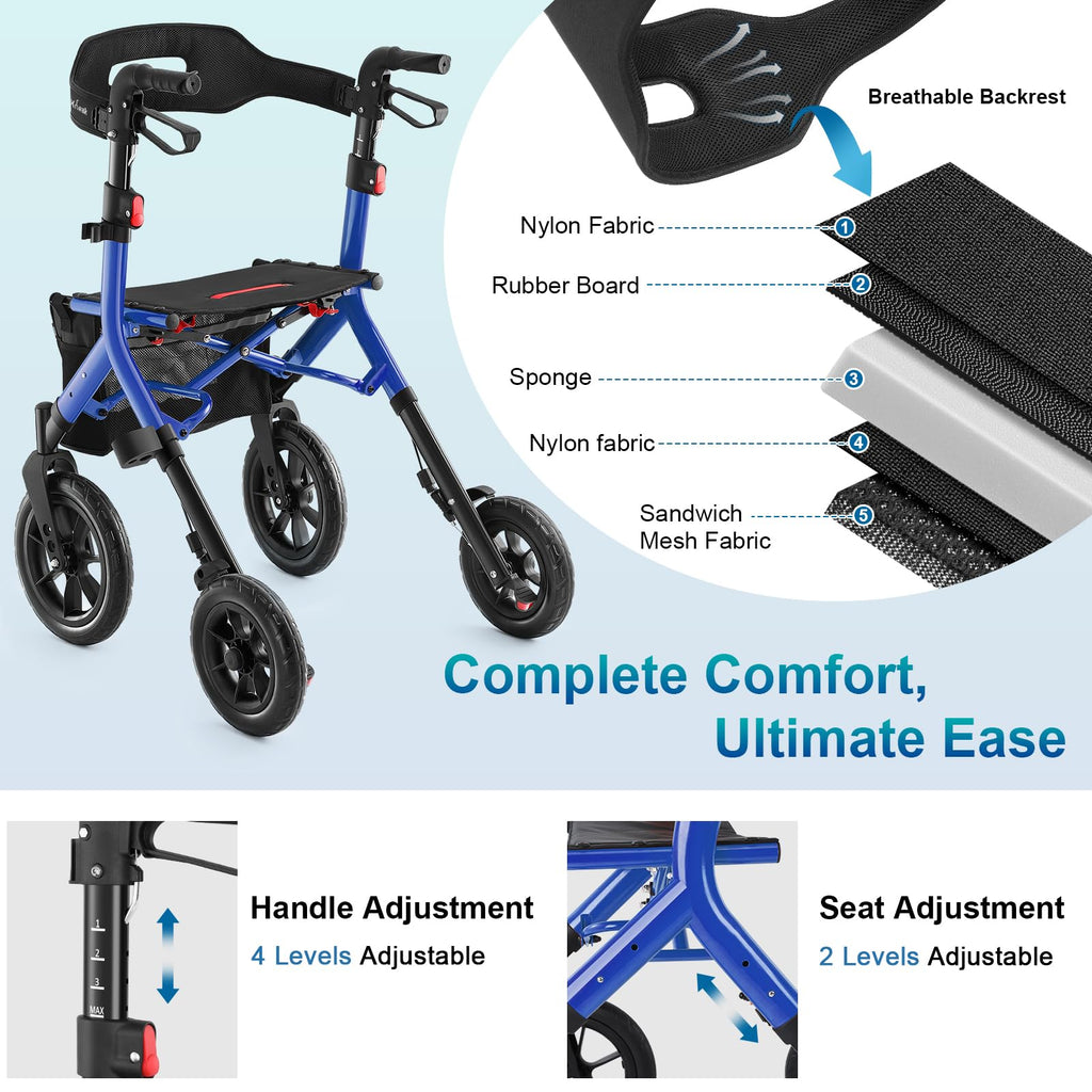 Blue Foldable Tall Walker with Seat K844266