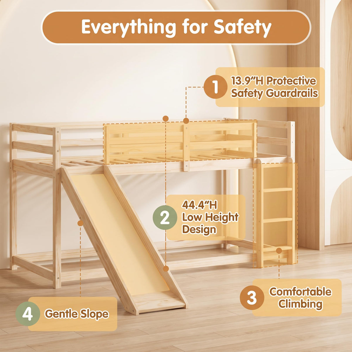 Twin Over Twin Solid Wood Bunk Bed with Slide and Ladder M967713