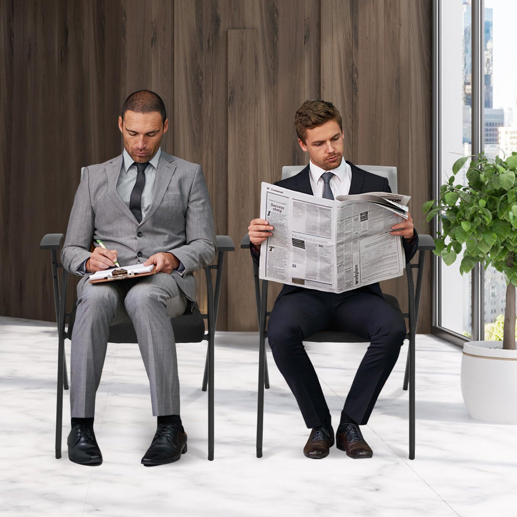 Grey Mesh Back Stacking Arm Chairs A12832