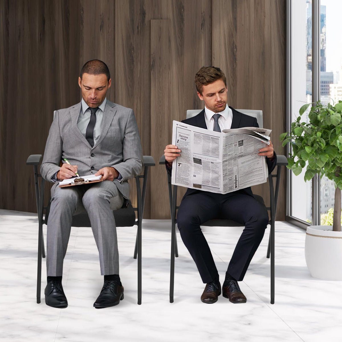 Grey Mesh Back Stacking Arm Chairs A12832