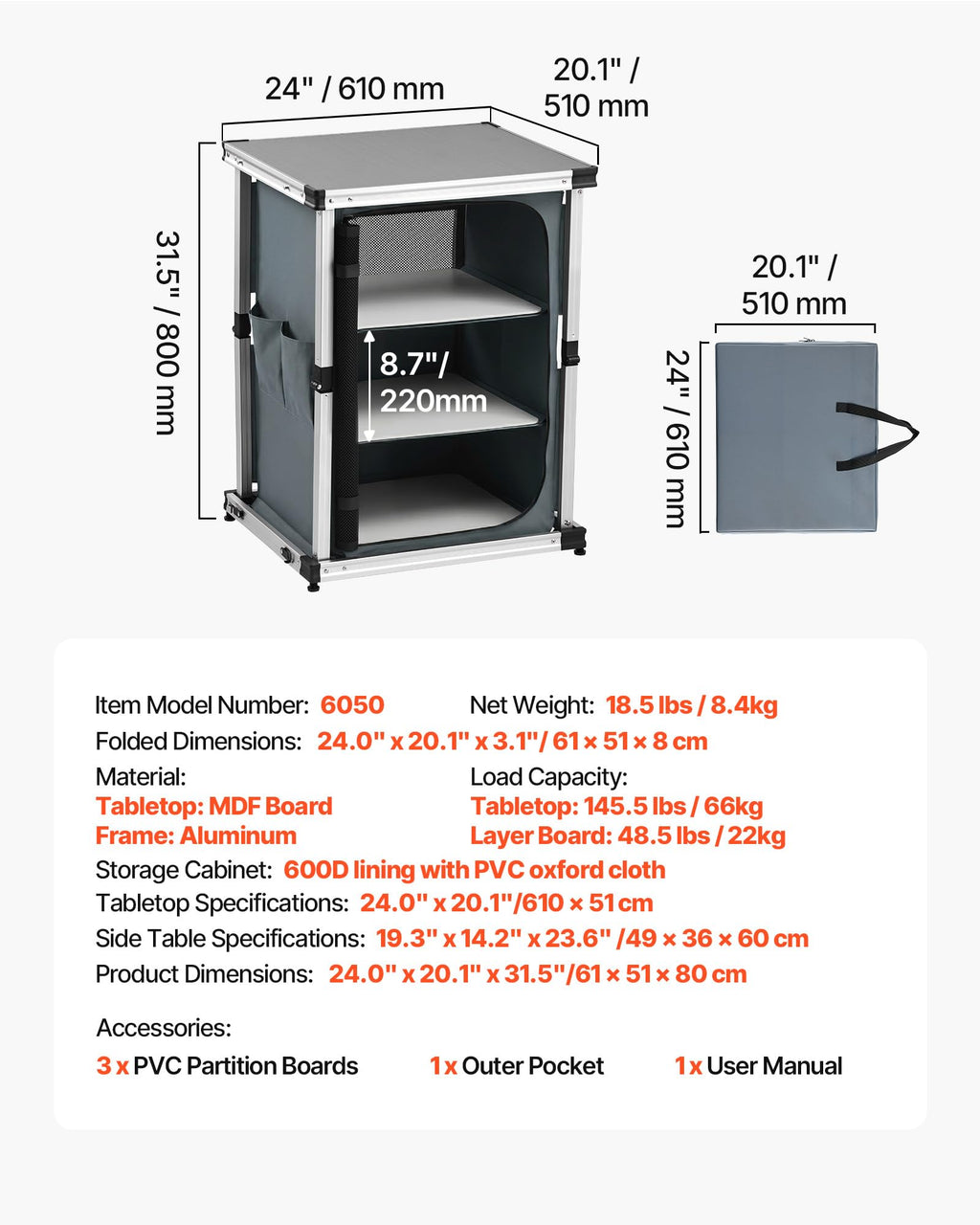 Folding Camping Storage Cabinet with 3 Shelves and Carry Bag Q656874
