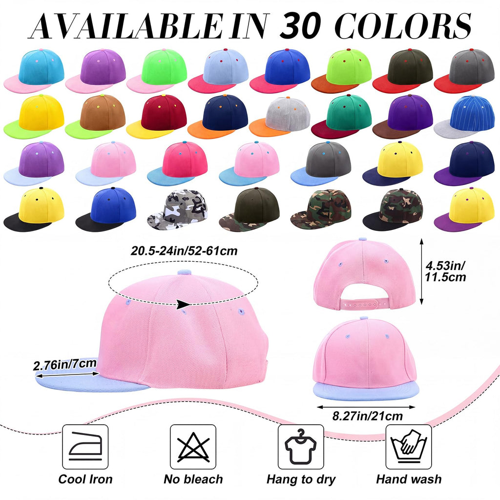 30 Pcs Flat Bill Snapback Hats Bulk Adjustable J48067