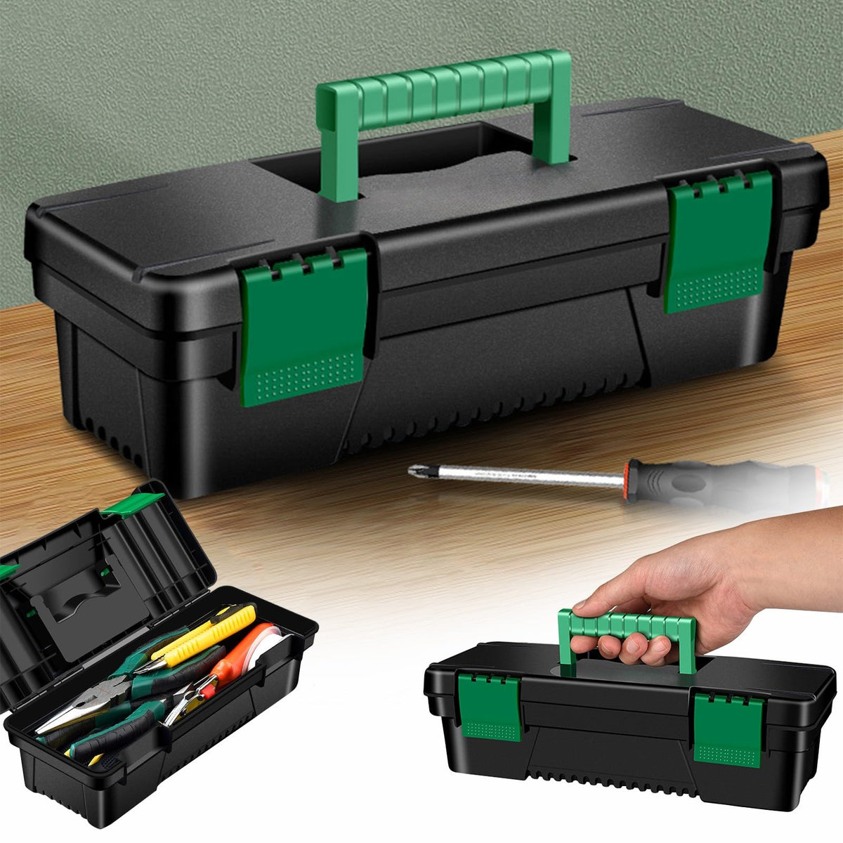 10-inch Plastic Tool Box with Handle and Removable Tray B13379