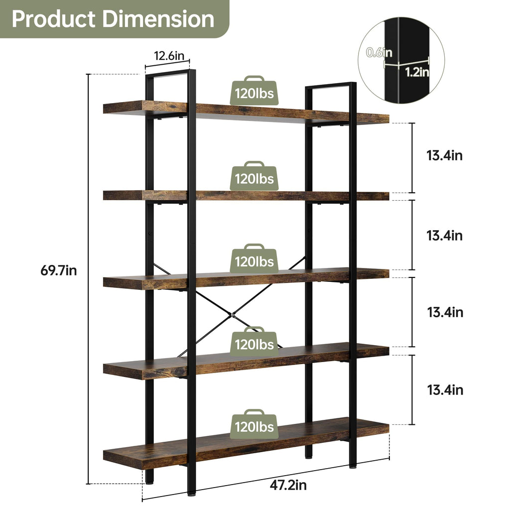 5 Tier 70" H Wood Bookshelf W4230