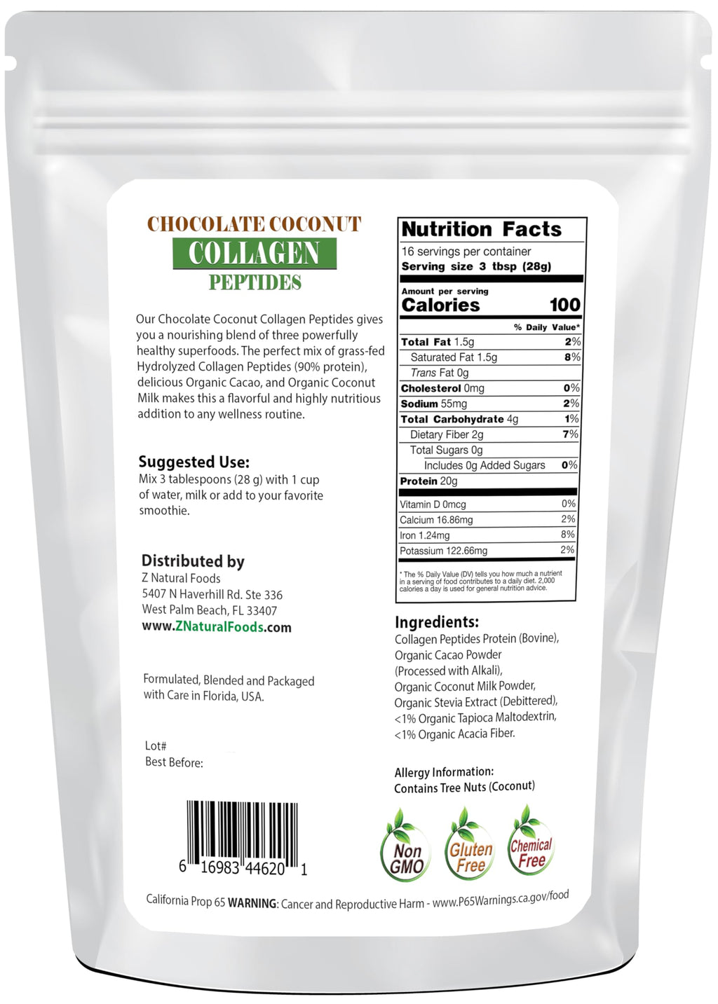 Chocolate Collagen Peptides with Coconut Milk Powder 1 lb M4860