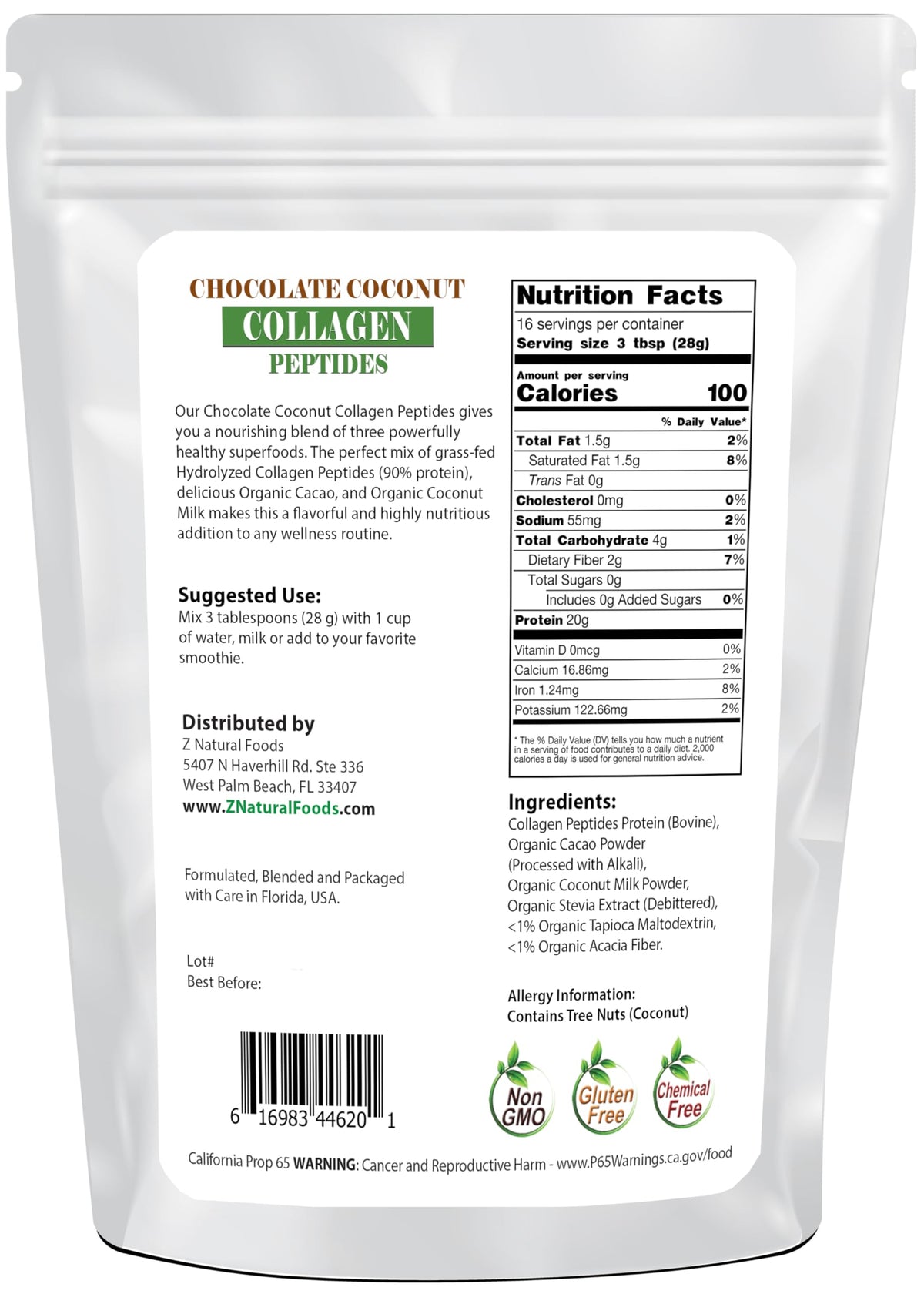 Chocolate Collagen Peptides with Coconut Milk Powder 1 lb M4860