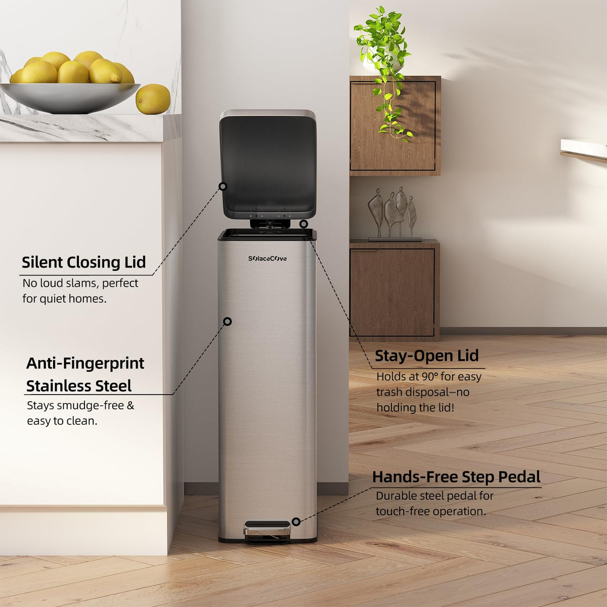 8 Gallon Stainless Steel Trash Can with Soft Close Lid U903