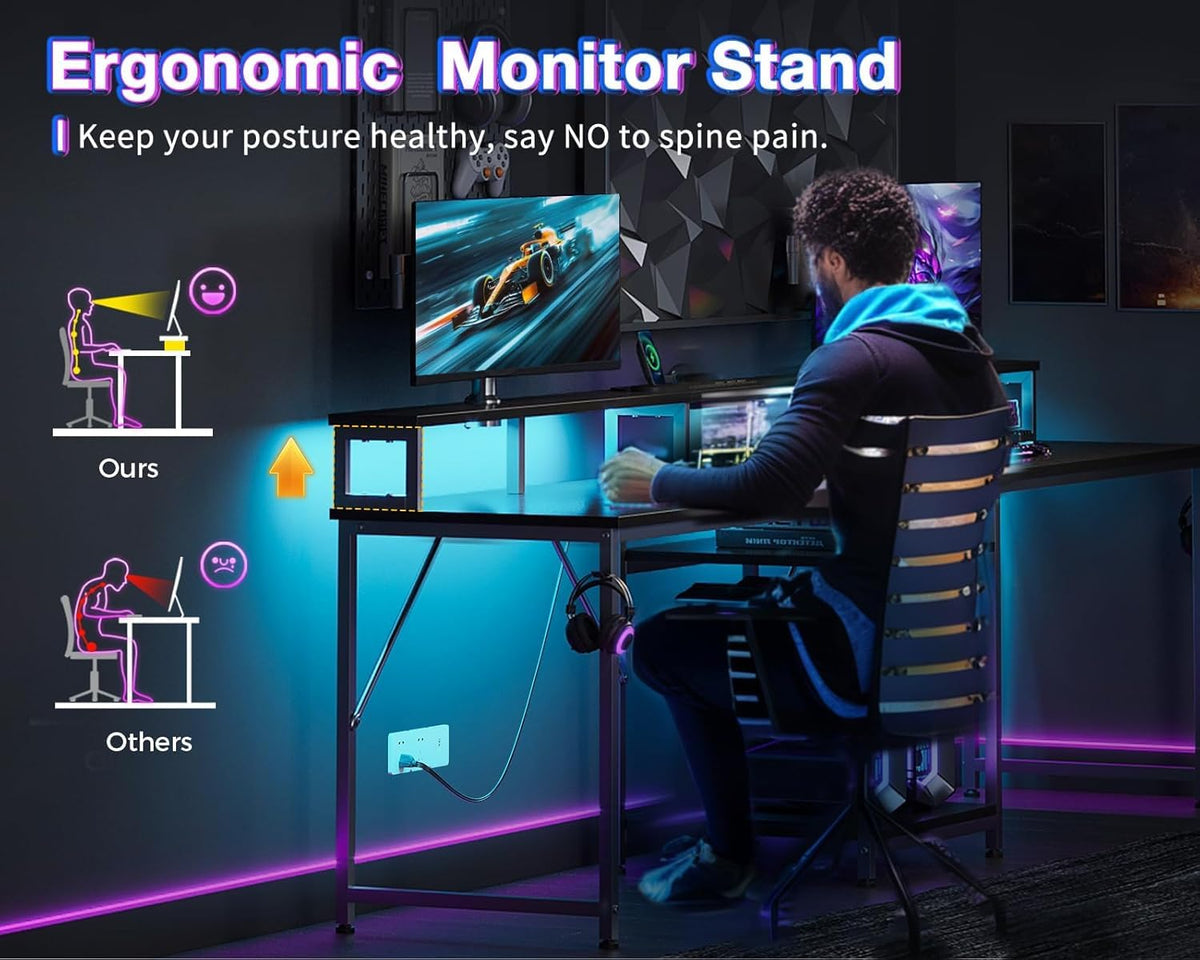 98'' 2 Person Gaming Desk with LED Lights V90348