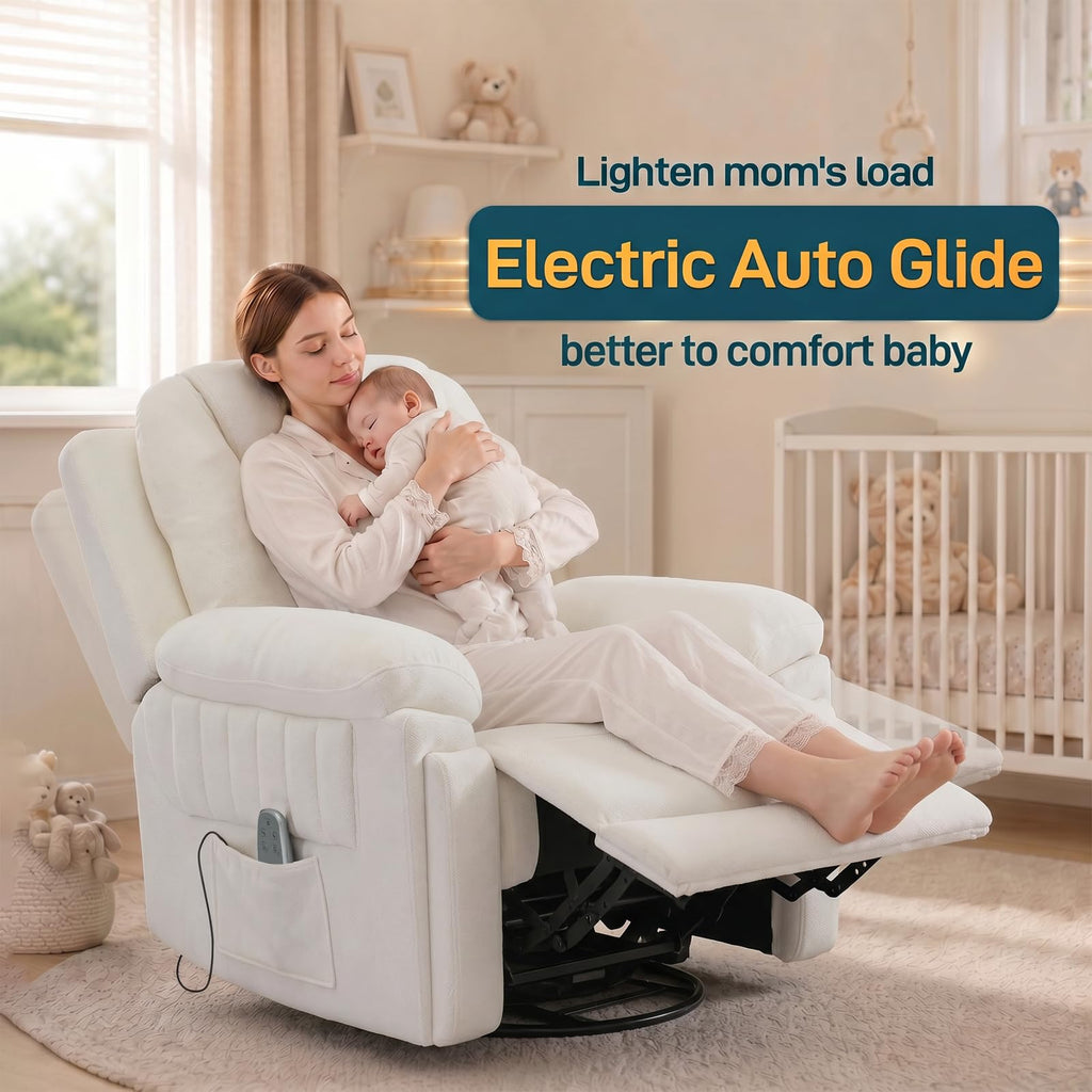 Cream White Electric Automatic Rocking Recliner Chair Y702