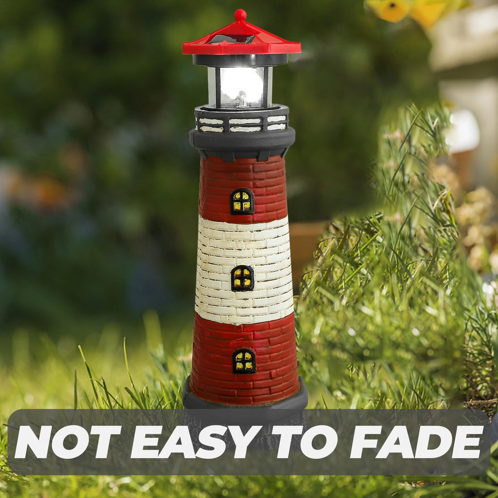 Solar Lighthouse Statue with LED Light 14.76 Inch Red E996468