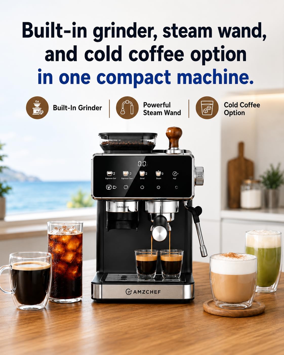 Black 20 Bar Espresso Machine with Grinder Y449