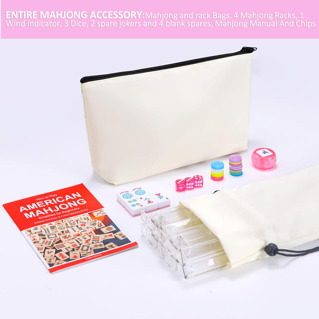 166 Pink Mahjong Set with Bag and 4 Racks T934639