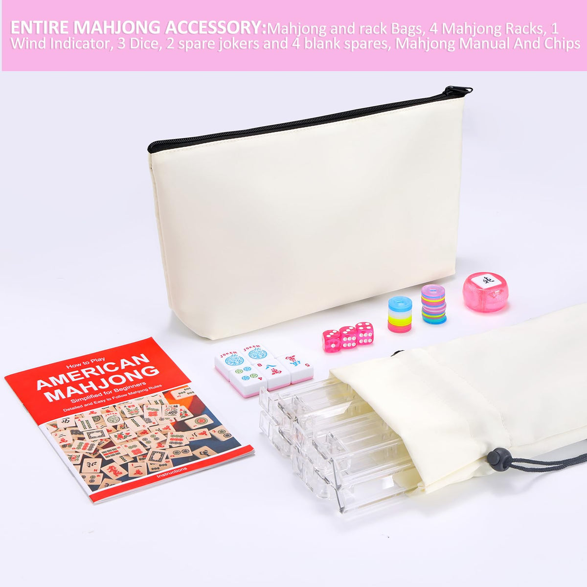 166 Pink Mahjong Set with Bag and 4 Racks T934639