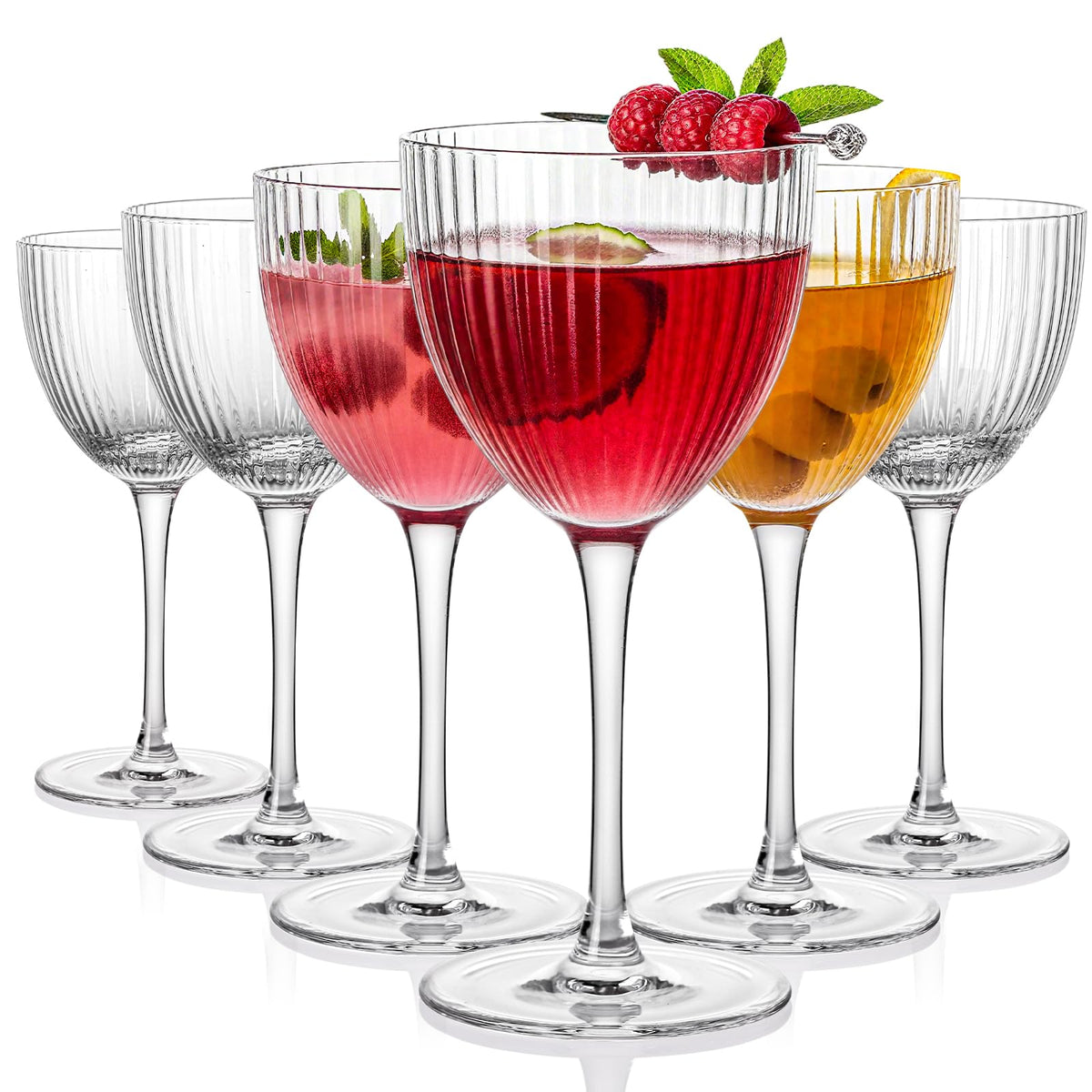 Coupe Glasses Set of 6, Vintage Ribbed Martini Glassware, 5 Oz N775014