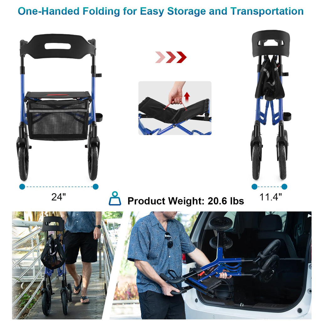 Blue Foldable Tall Walker with Seat K844266