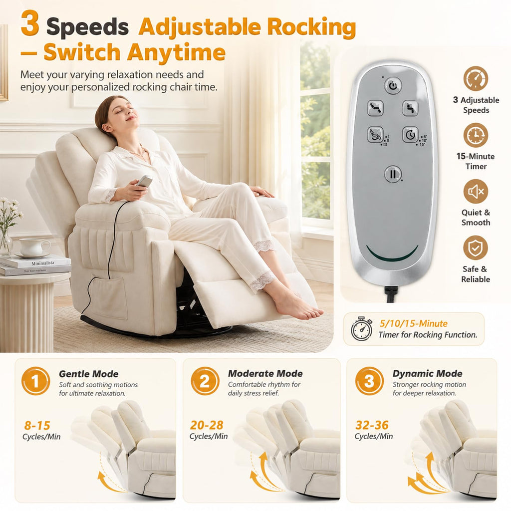 Cream White Electric Automatic Rocking Recliner Chair Y702