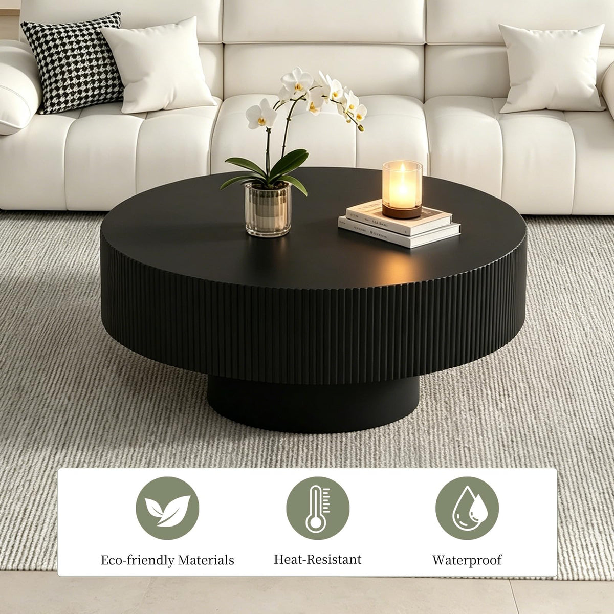 Black Round Pedestal Coffee Table W69123