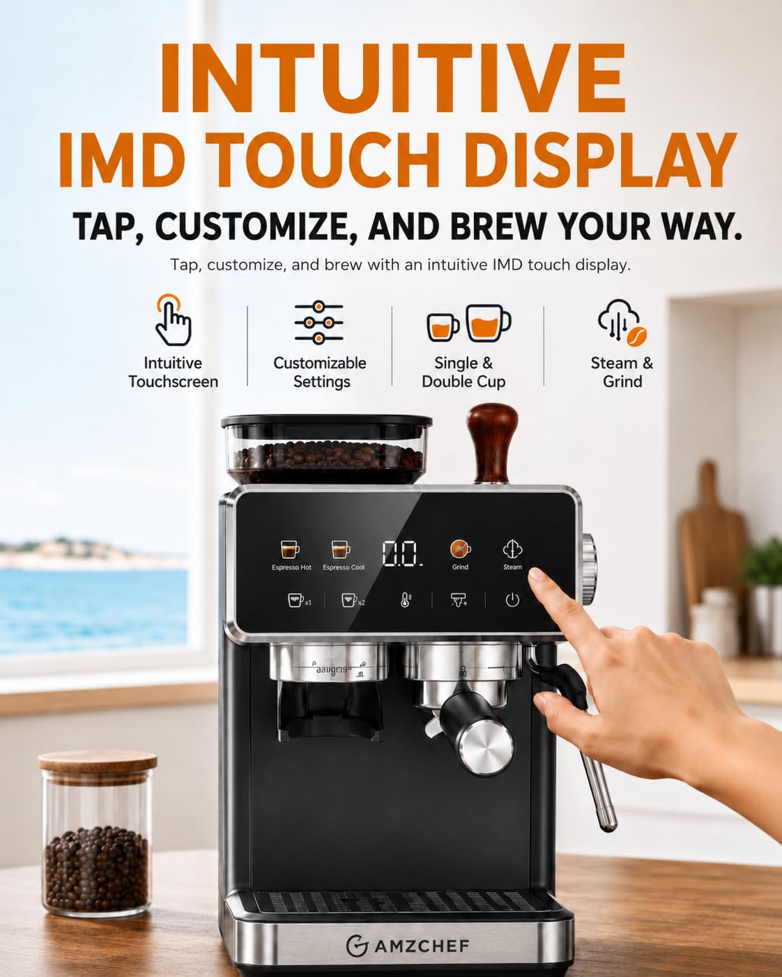 Black 20 Bar Espresso Machine with Grinder Y449