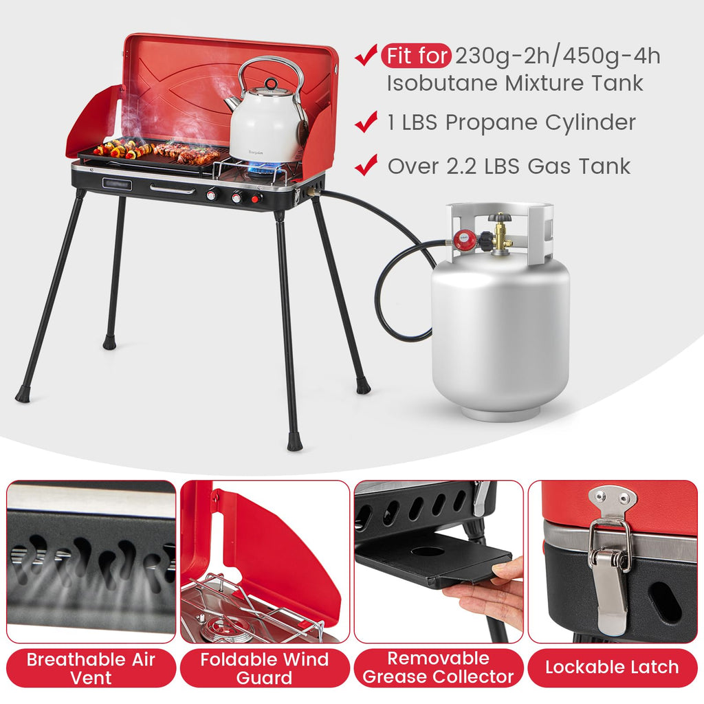 2-Burner Camping Stove with Removable Leg Stand I5020