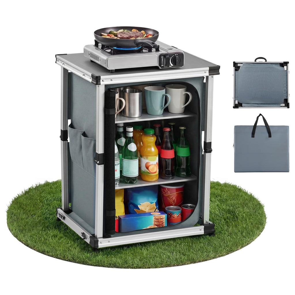Folding Camping Storage Cabinet with 3 Shelves and Carry Bag Q656874