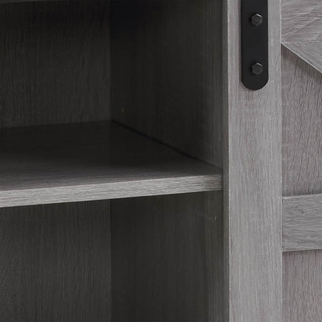 Grey Wood TV Stand with Sliding Barn Doors and 4 Drawers I7913